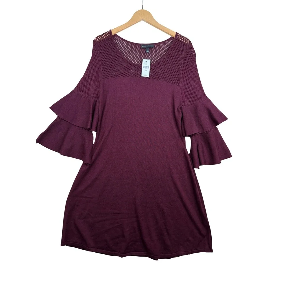 New Lane‎ Bryant Tiered Bell Sleeve Bodycon Dress size 14/16 Burgundy